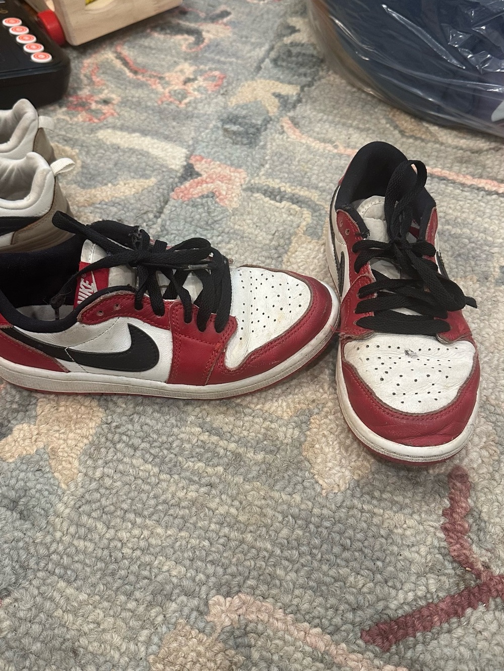 Nike air Jordan Kids Red White Black Low Top Sneakers with Swoosh
